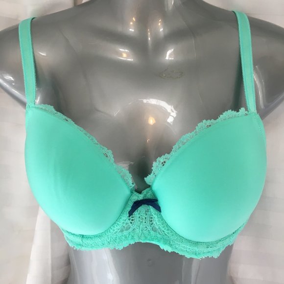 Victoria’s Secret Dream Angels Push Up Bra Size 32DD Aqua Blue Lace Underwire - Picture 3 of 13